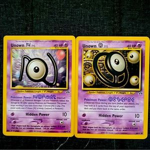Two Unown Pokémon cards, spells “NO” 👀